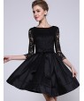 Women's Party/Cocktail / Plus Size Sophisticated Lace / Little Black / Skater Dress,Solid Round Neck Above Knee ? Sleeve BlackPolyester /