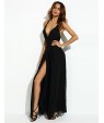 Women's Party/Cocktail Sexy Loose Dress,Solid V Neck Maxi Sleeveless Black Polyester Summer