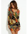 Women's Vintage Sexy Bodycon Print Cute Plus Sizes MicroElastic Long Sleeve Above Knee Dress (Microfiber)