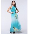 Women's Holiday / Plus Size Boho Chiffon Dress,Print Round Neck Maxi Sleeveless Blue Polyester Summer