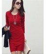 Women's Work / Plus Size Dress,Solid Round Neck Mini Long Sleeve Red / Beige Polyester Summer