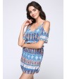 Women's Casual/Daily Boho Sheath Dress,Print Strap Above Knee Short Sleeve Blue Polyester Summer