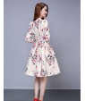 Women's Vintage Print Sheath Dress,Round Neck Knee-length Polyester