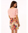 Women's White/Pink Round Flower Print Chiffon Short Sleeve Dress