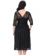 Women's Beach Plus Size / Skater Dress,Solid Deep V Knee-length ? Sleeve Black Polyester Spring