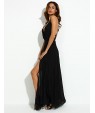 Women's Party/Cocktail Sexy Loose Dress,Solid V Neck Maxi Sleeveless Black Polyester Summer