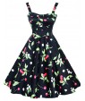 Women's Going out Vintage A Line / Skater Dress,Floral Strap Knee-length Sleeveless White / Black Cotton All Seasons