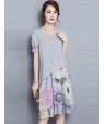 Women's Going out Street chic Plus Size / Chiffon Dress,Floral Round Neck Knee-length Short Sleeve Gray Summer