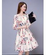 Women's Vintage Print Sheath Dress,Round Neck Knee-length Polyester