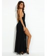 Women's Party/Cocktail Sexy Loose Dress,Solid V Neck Maxi Sleeveless Black Polyester Summer