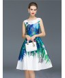 Women's Party/Cocktail Vintage / Boho Sheath / Skater Dress,Print Round Neck Knee-length Sleeveless Blue Polyester All Seasons