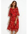 Women's Casual/Daily Boho / Street chic Plus Size / Chiffon Dress,Floral Round Neck Midi ? Length Sleeve Red Silk Summer