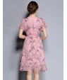 Women's Party/Cocktail Vintage Sheath / Chiffon Dress,Print Round Neck Knee-length Short Sleeve Pink Silk Summer