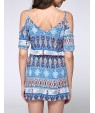 Women's Casual/Daily Boho Sheath Dress,Print Strap Above Knee Short Sleeve Blue Polyester Summer