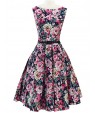 Women's Party/Cocktail Vintage A Line / Skater Dress,Floral Round Neck Midi Sleeveless Blue / Black Cotton Spring