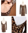 Women's Club Sexy Bodycon Dress,Leopard U Neck Mini Long Sleeve Brown Cotton / Modal / Spandex Summer Mid Rise Stretchy Opaque / Thin