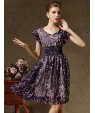 Women's Vintage Short Sleeve Floral Print Chiffon Dress