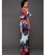 Women's Going out Vintage Slim Backless Sheath Dress,Floral Boat Neck Maxi Sleeveless