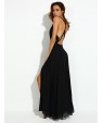 Women's Party/Cocktail Sexy Loose Dress,Solid V Neck Maxi Sleeveless Black Polyester Summer