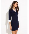 Women's Solid Blue Dress, Sheath/Vintage/Work Asymmetrical Collar ? Sleeve 