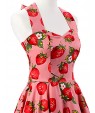 Women's Pink Strawberry Pattern Floral Dress , Vintage Halter 50s Rockabilly Swing Dress