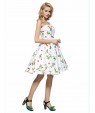 Women's Going out Vintage A Line / Skater Dress,Floral Strap Knee-length Sleeveless White / Black Cotton All Seasons