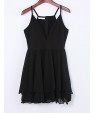 Women's Sexy / Beach Solid Skater Dress , V Neck Mini Polyester