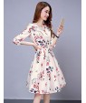 Women's Vintage Print Sheath Dress,Round Neck Knee-length Polyester