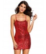 Women's Red Sequin Cross Straps Back Club Dress