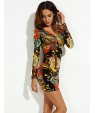 Women's Vintage Sexy Bodycon Print Cute Plus Sizes MicroElastic Long Sleeve Above Knee Dress (Microfiber)