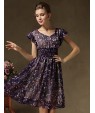 Women's Vintage Short Sleeve Floral Print Chiffon Dress