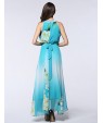 Women's Holiday / Plus Size Boho Chiffon Dress,Print Round Neck Maxi Sleeveless Blue Polyester Summer