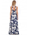 Women's Beach Boho Sheath Dress,Floral Strap Maxi Sleeveless Blue Cotton Summer