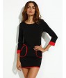 Women's Patchwork Black Dress , Casual / Work Round Neck Long Sleeve