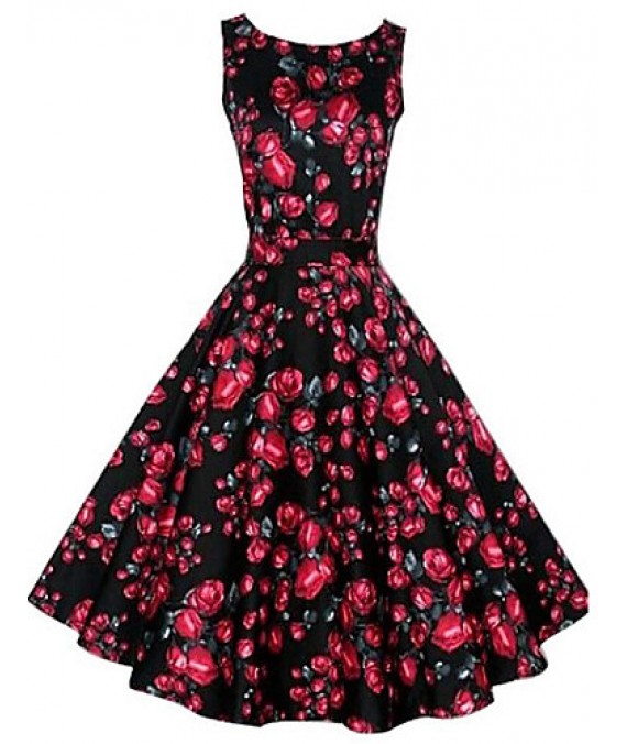 Women's Vintage/Party/Plus Sizes Flower Print 1950's Prom SwingDress (Polyester/Cotton Blends)