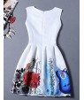 Women's Cute Print A Line Dress,Round Neck Mini Polyester