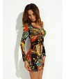 Women's Vintage Sexy Bodycon Print Cute Plus Sizes MicroElastic Long Sleeve Above Knee Dress (Microfiber)