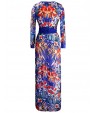 Women's Sexy Beach Casual Night Club Party Print Maxi Dress with Belt