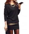 Women's Black/White Mini Dress, Batwing Sleeve Sequin Design