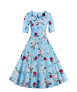 Women's Plus Size / Party/Cocktail Vintage Sheath / Swing Dress,Floral Sweetheart Knee-length ? Length