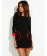 Women's Patchwork Black Dress , Casual / Work Round Neck Long Sleeve