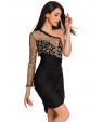 Women'sGolden Lace Black Tulle Evening Dress