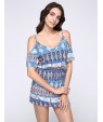 Women's Casual/Daily Boho Sheath Dress,Print Strap Above Knee Short Sleeve Blue Polyester Summer