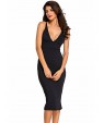 Women's Double Straps Cross Back V Neck Calf Length Dress