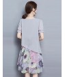 Women's Going out Street chic Plus Size / Chiffon Dress,Floral Round Neck Knee-length Short Sleeve Gray Summer