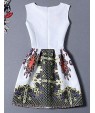 Women's Cute Print A Line Dress,Round Neck Mini Polyester