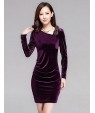 Women's Plus Size / Going out Street chic Bodycon Dress,Solid Asymmetrical Above Knee Long Sleeve Red / Black / Purple