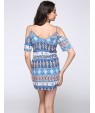 Women's Casual/Daily Boho Sheath Dress,Print Strap Above Knee Short Sleeve Blue Polyester Summer