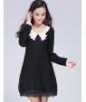 Women's Solid White / Black Dress , Casual Round Neck Long Sleeve