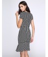 Women's Vintage / Simple Houndstooth Ruffle Slim Fishtail Plus Size / Sheath Dress,Square Neck Knee-length